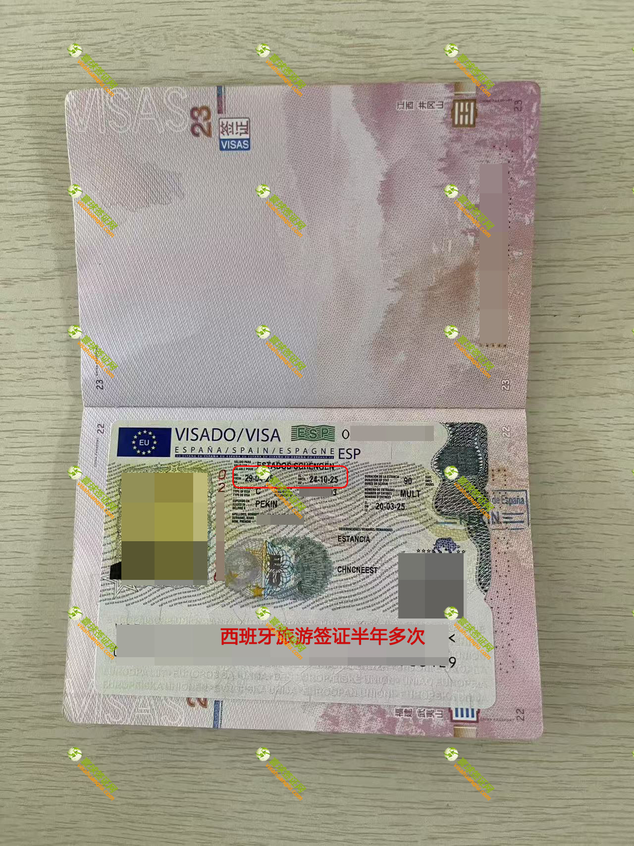 西班牙簽證頁(yè)