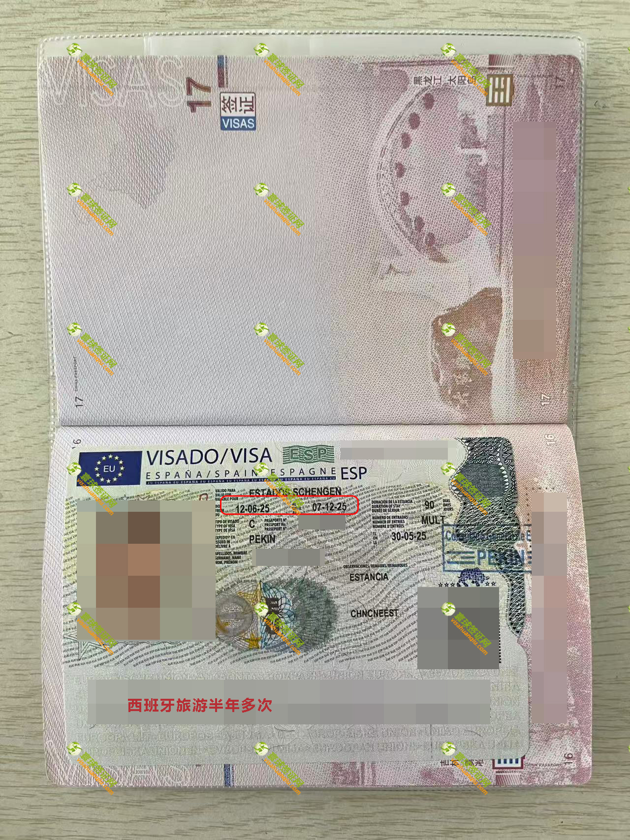 西班牙旅游簽證頁(yè)